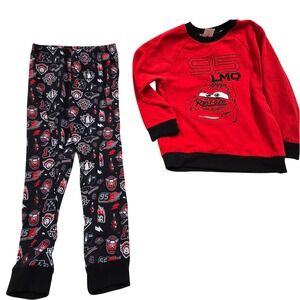 Disney Cars Lightning McQueen Red Fleece Pajama Set Boys Girls 7 8 Vintage Y2K